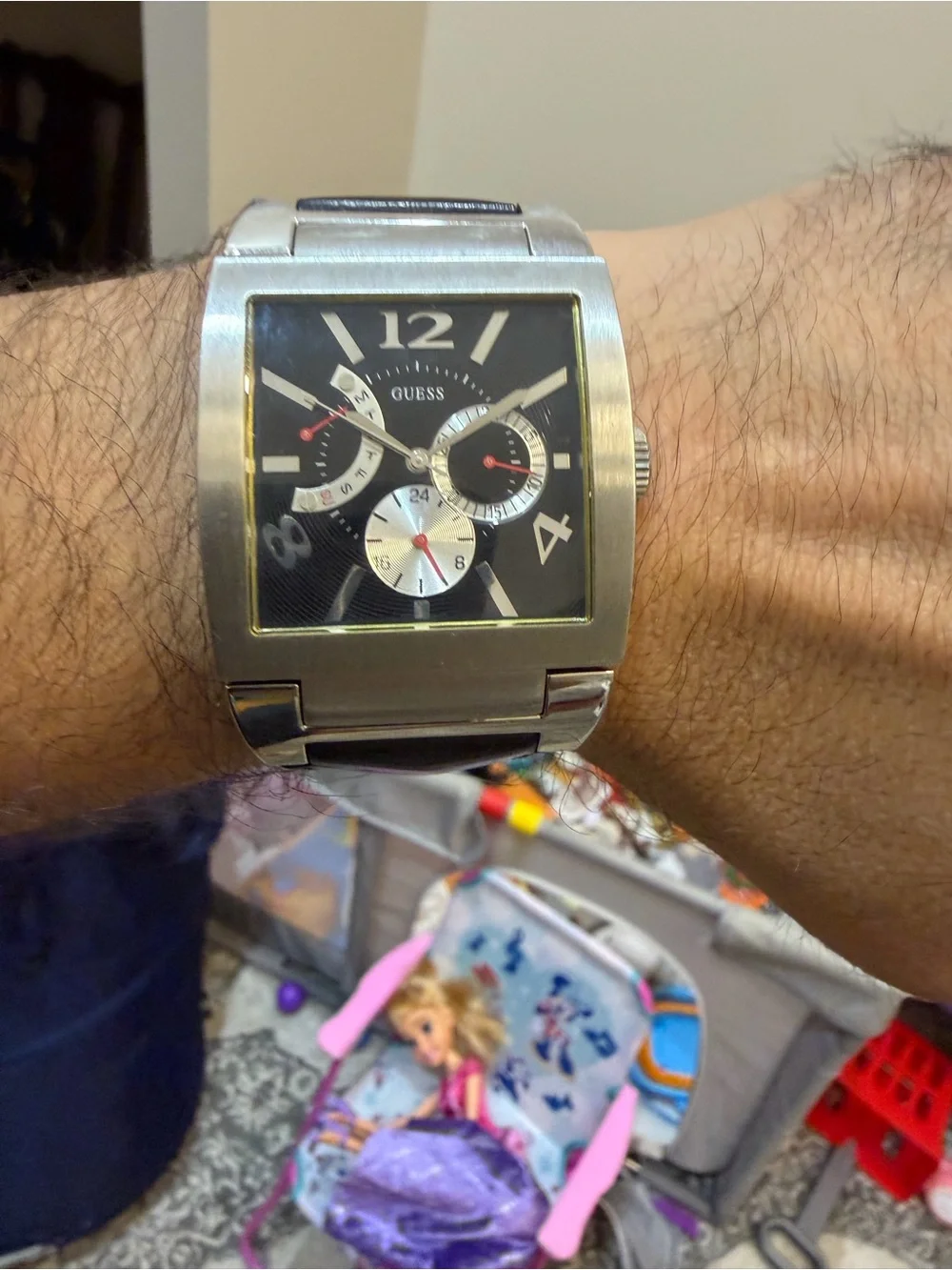 Guess Power Broker Men's Square Multifunction Watch Black Dial Japan Movt Rare